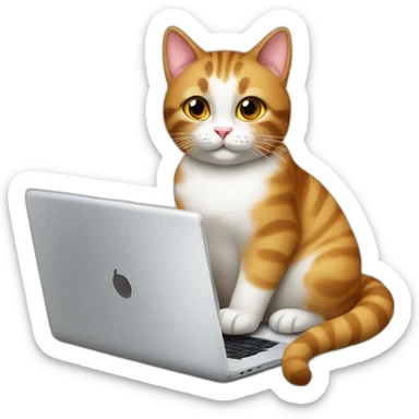 A cat with laptop and cappuccino  sticker