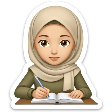 muslim girl writing in notebook,  sticker