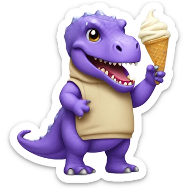 purple dinosaur wearing a hoodie and eating ice cream sticker