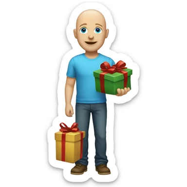Full body Blue eye bald Caucasian man getting presents sticker