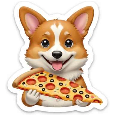 black tri-color corgi eating pizza sticker