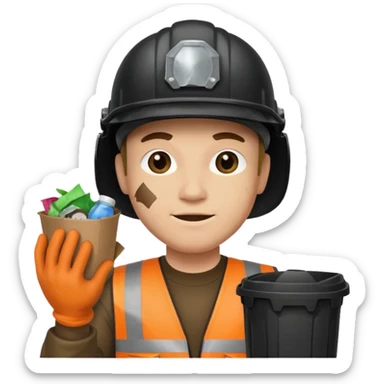 garbage man with black helmet holding garbage  sticker