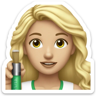 Girl with long blond hair and green eyes makeup artist  sticker