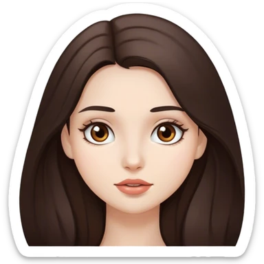 pretty girl, long hair, brown eyes, natural lips, white skin, dark brown hair sticker