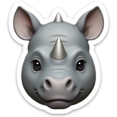 cinematic-noble-cute-rhinoceros-portrait-emoji,slate-grey-hide-poised-and-regal,-with-a-massive,-powerful-build-and-a-thick,--deep-set-soulful-piercing-eyes,-simplified-yet-sharp-and-sophisticated-features,-highly-detailed,-large-black-eyes, white horn, front facing sticker