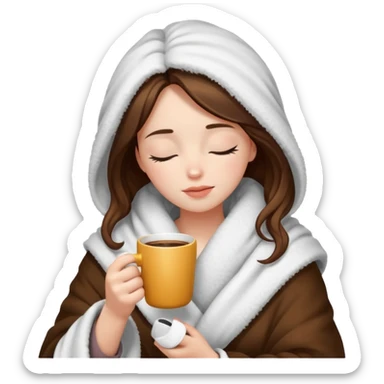 girl inside a blanket sipping coffee eyes closed sticker