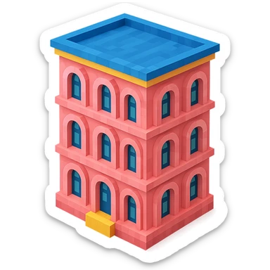 old Saint Petersburg building, pink pastel facade, arched windows, isometric view sticker