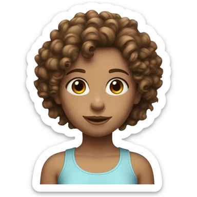 Girl in light blue tank top with curly brown hair with fair skin sticker