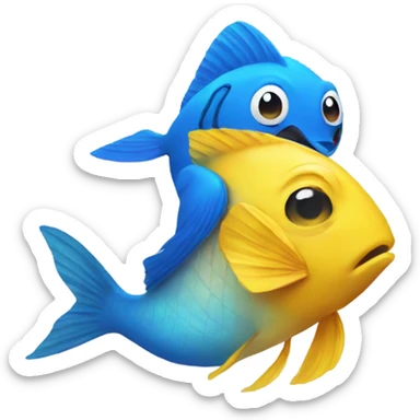 Yellow fish biting a blue bird sticker