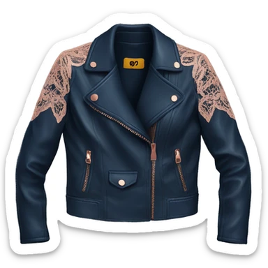 Realistic Isolated deep dark blue leather jacket open with rose gold lace.  sticker