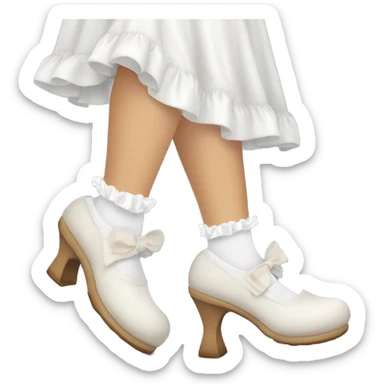 two white legs with white frilly socks and soft white brown marry jane woman shoes  sticker