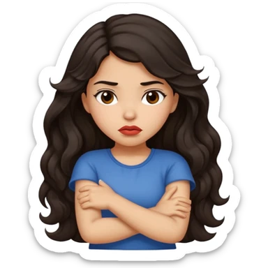 Hispanic girl with long wavy hair crossing her arms while pouting  sticker