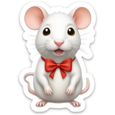 White and caramel Rat with a red bow around neck on side sticker