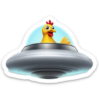 chicken driving in flying saucer sticker