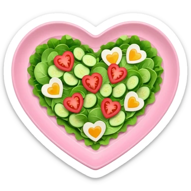 green salad in a light pink heart shaped plate sticker