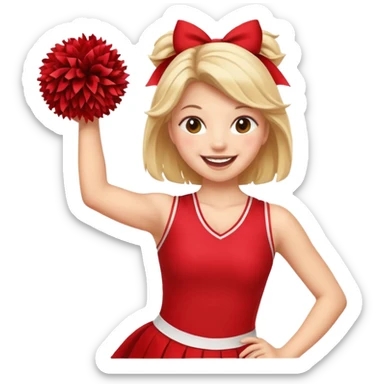 football cheerleader, holding big cheering pom, red dress sticker