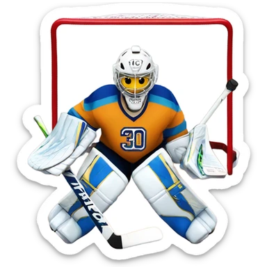 Hockey goalie with number 30 on his jersey sticker