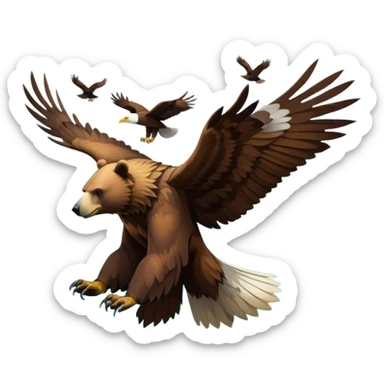 Collage of wild animals: a majestic bear in a lush green forest, a soaring eagle in the sky. A vibrant and detailed nature scene, capturing the beauty of wildlife. Transparent background. sticker