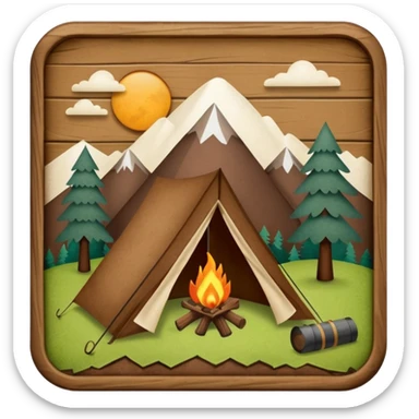 Wooden Camping sign made of felt texture, scrapbooking style, transparent background sticker