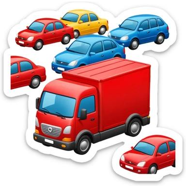 create a realistic emoji showing a logistic car in a trafic situation sticker