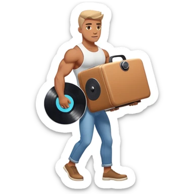 Bodybuilder carrying a giant record player on his back sticker