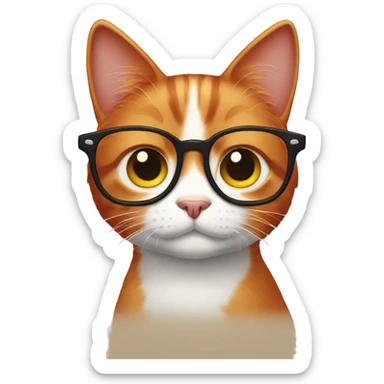 A red-haired cat with beady eyes wearing eyeglasses sticker