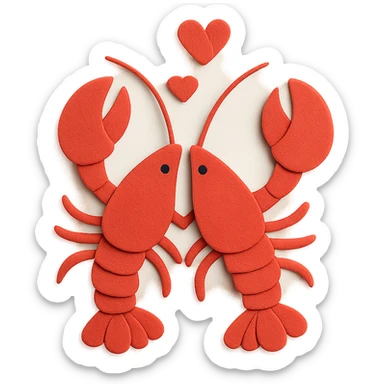 lobsters in love with layered paper look and hearts, paper craft style sticker