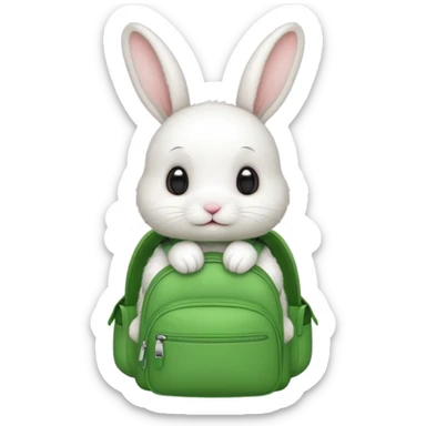 baby white rabbit wear green backpack sticker
