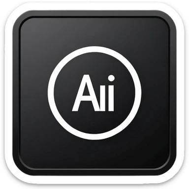 Minimalistic flat vector icon, iOS style, thin black contour on white background. Adobe Illustrator logo "Ai" inside a simple square, clean and modern, no text outside the logo, no shadows. Optionally placed on a minimal computer monitor outline sticker