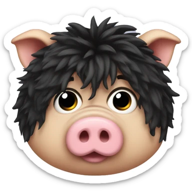 Fat pig with black messy hair sticker