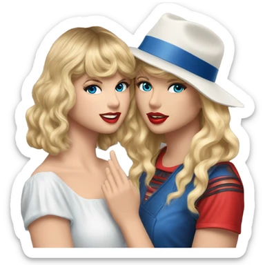 Taylor swift handing blue eyed blonde girl the red eras tour hat sticker