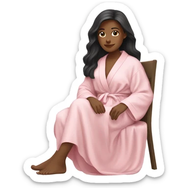 Girl with dark brown long hair relaxing in a light pink robe sticker