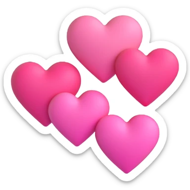 three concentric pink hearts, each one larger than the previous, to show a growing heart, 3D emoji style sticker