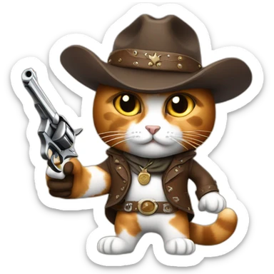 Cowboy Calico Cat firing a revolver gun sticker