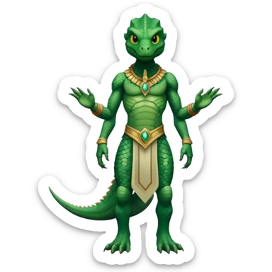 full body reptilian humanoid in ancient outfit, front view sticker
