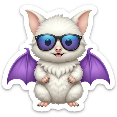 cute white bat with sunglasses, full body sticker