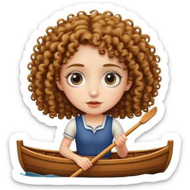curly haired, fair skinned girl with big eyes rowing a boat sticker