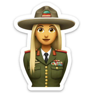 Female marine with long straight hair in a marine uniform wearing a mexican sombrero sticker