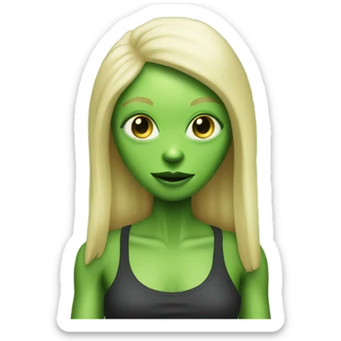 a green alien woman full body,blonde sticker