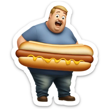 Fat dude drooling on massive hot dog sticker