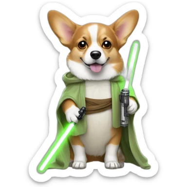 Corgi dress as yoda with light saber sticker