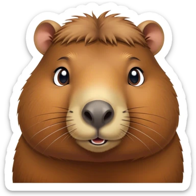 Cinematic Cute Capybara Portrait Emoji, Head tilted playfully and inquisitively, with a delightfully fluffy, rounded form and a distinctively endearing capybara face marked by a short snout and petite ears, accented by luxuriously soft fur in warm earthy tones and bright, sparkling eyes full of charm; rendered with intricate, realistic detail and natural highlights, high shine, affectionate and lively, styled with a touch of whimsical cuteness, soft glowing outline, capturing the essence of a mischievous yet loving capybara that seems poised to tumble playfully into your arms! sticker
