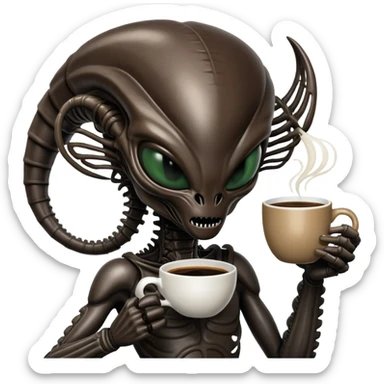 xenomorph alien drinking coffee sticker
