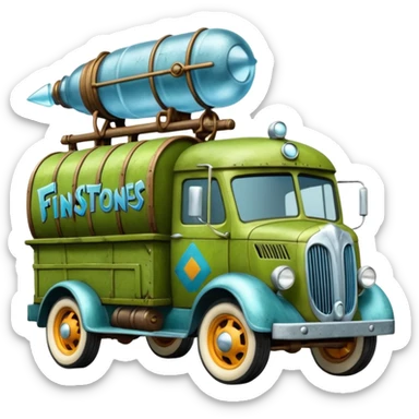 The Flintstones Mr. Freeze’s shiny frozen Scooby Doo 1918 Lightning Bug busters exterminators antique long wheelbase moving truck  sticker