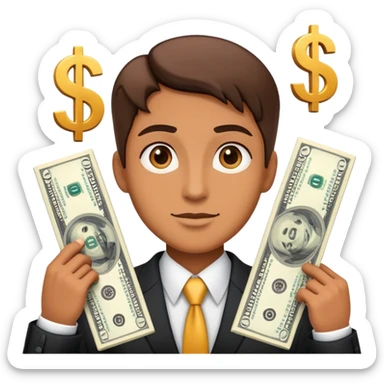 business person with dollar signs and sales chart going up sticker