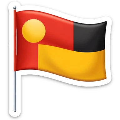 a rectangular flag with the top half solid black and the bottom half solid red with a medium-sized yellow circle in the middle overlapping both colours sticker