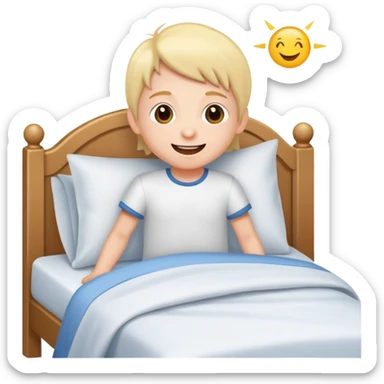 a child happily getting out of bed in the morning, bright and friendly sticker