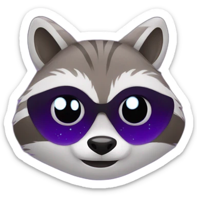 raccoon with tears in eyes holding purple eggplant sticker