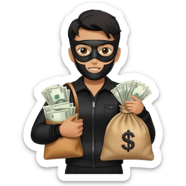 создай человека в черное одежде и черной маске с большим мешком денег в руках sticker