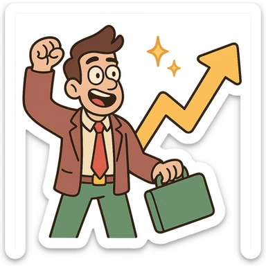 upward trending stock arrow with sparkles, flat modern style, bright saturated colors golds greens reds, minimal but expressive, universal look sticker